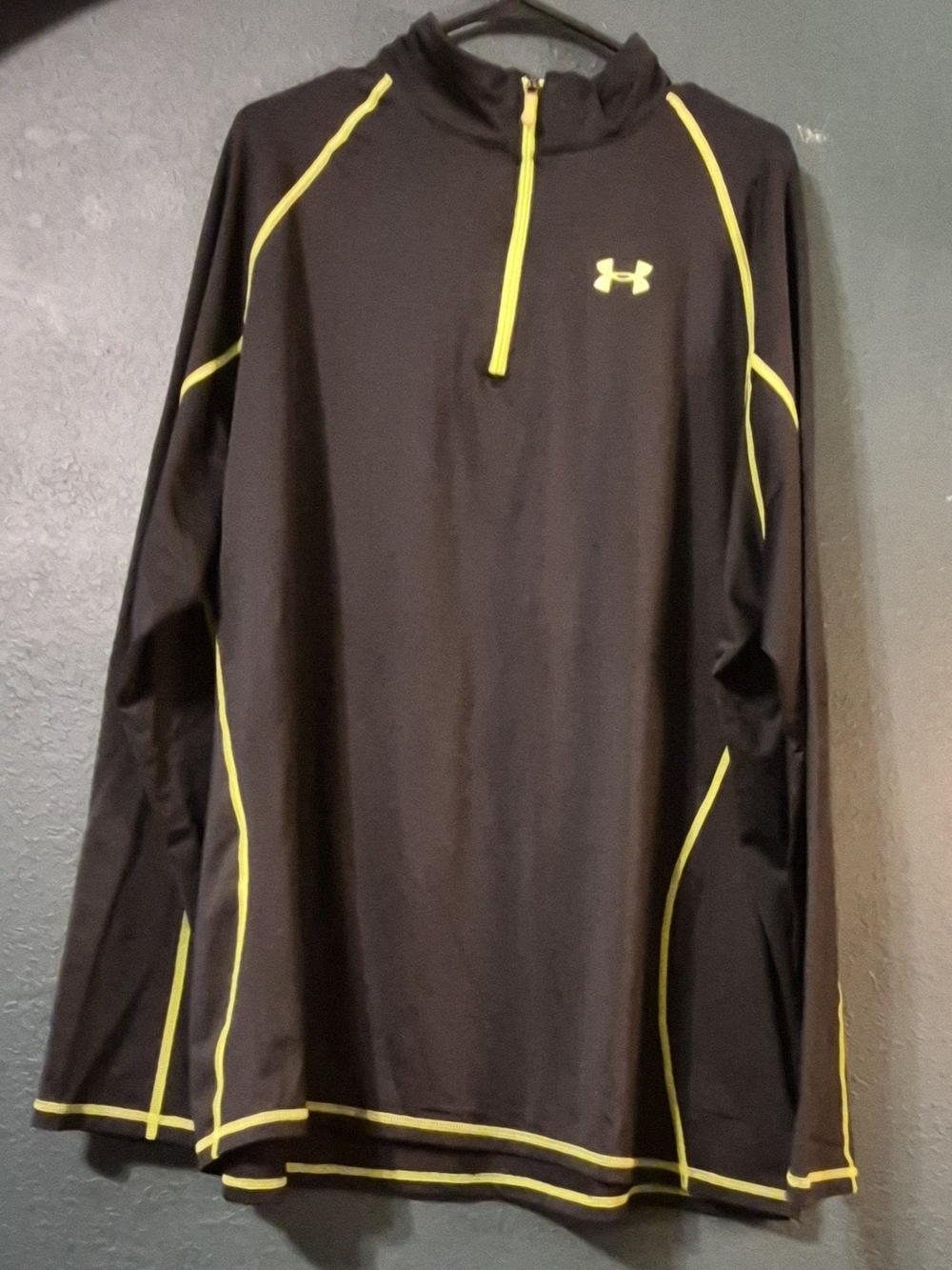 Under Armour Men’s Black Quarter-Zip Performance Pullover with Green Trim